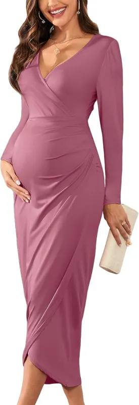2025 Womens Maternity Wrap Dress V Neck Ruffle Sleeves Semi Formal Baby Shower Photoshoot Party Cocktail Pregnancy