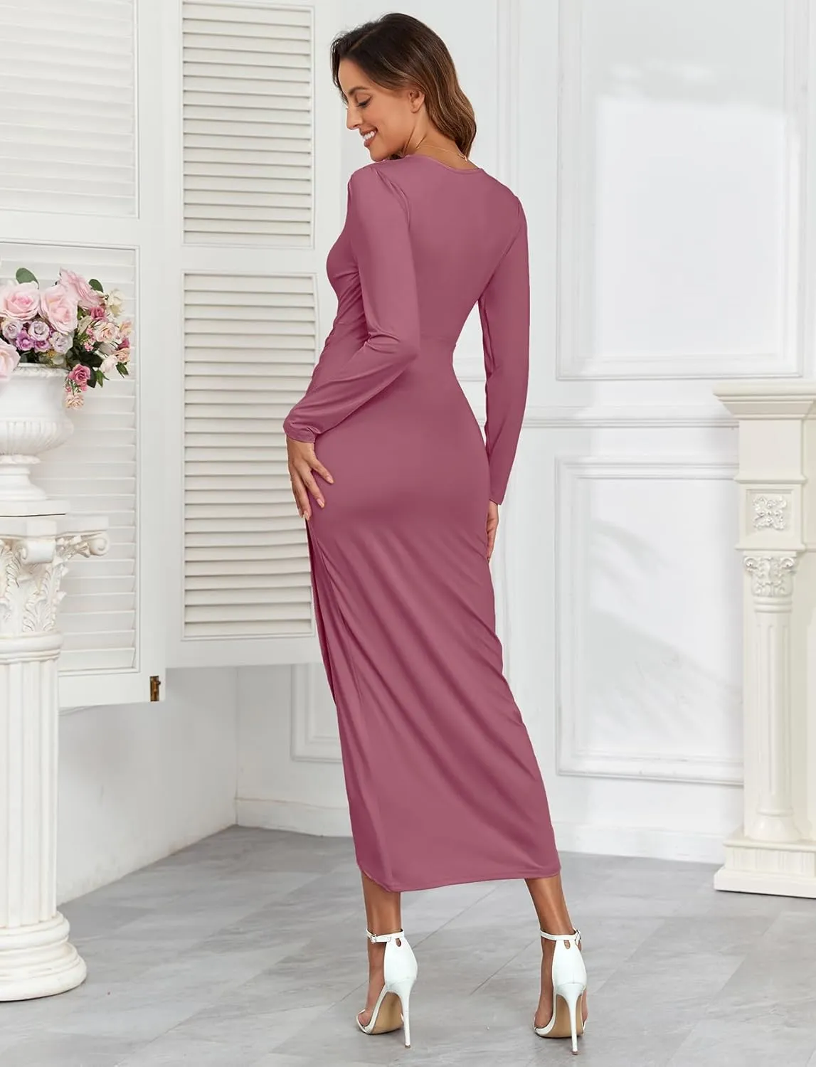 2025 Womens Maternity Wrap Dress V Neck Ruffle Sleeves Semi Formal Baby Shower Photoshoot Party Cocktail Pregnancy