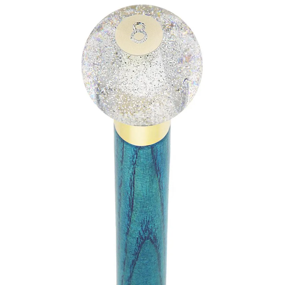 8 Ball Clear Sparkle Round Knob Cane w/ Custom Color Ash Shaft & Collar