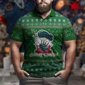 Abercrombie Clan Christmas Family Polo Shirt with Funny Gnome Playing Bagpipes