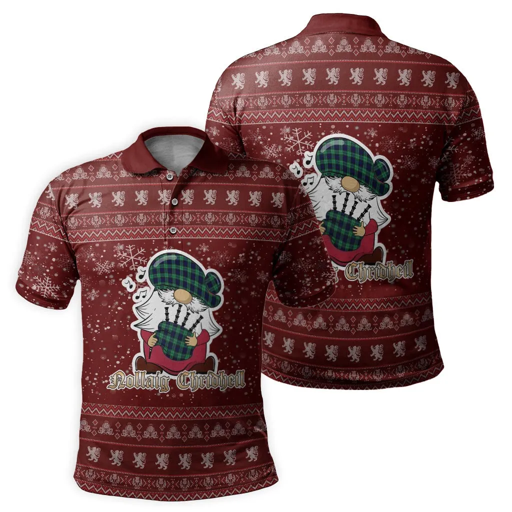 Abercrombie Clan Christmas Family Polo Shirt with Funny Gnome Playing Bagpipes