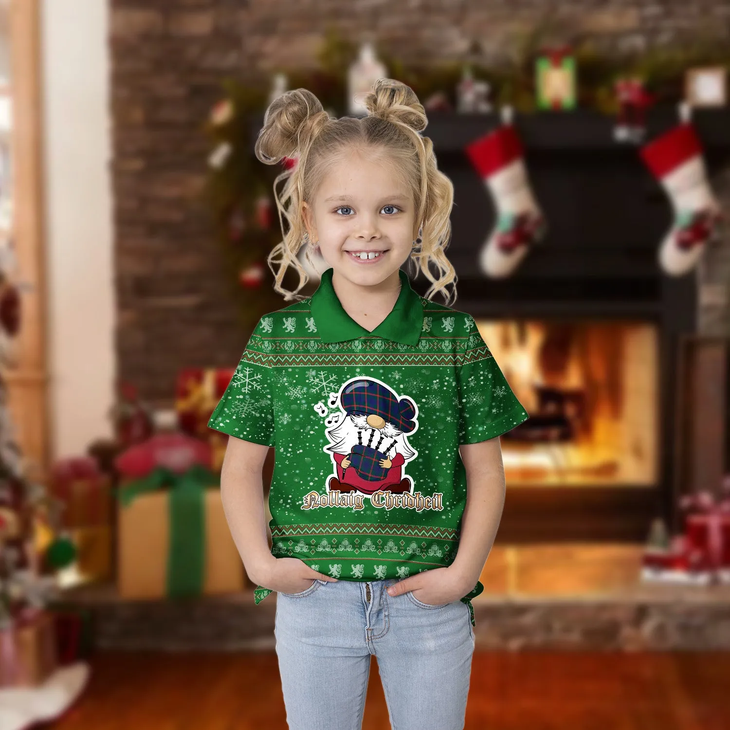 Agnew Clan Christmas Family Polo Shirt with Funny Gnome Playing Bagpipes