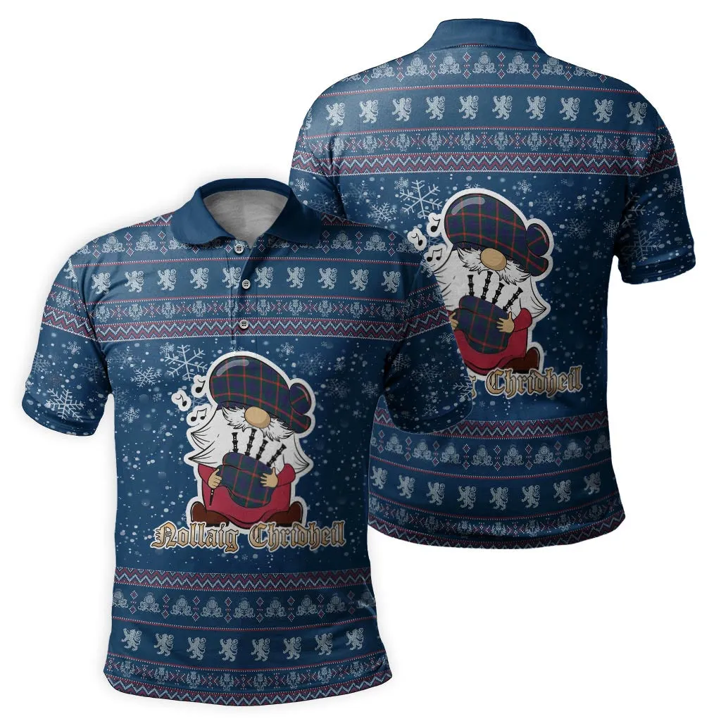 Agnew Clan Christmas Family Polo Shirt with Funny Gnome Playing Bagpipes
