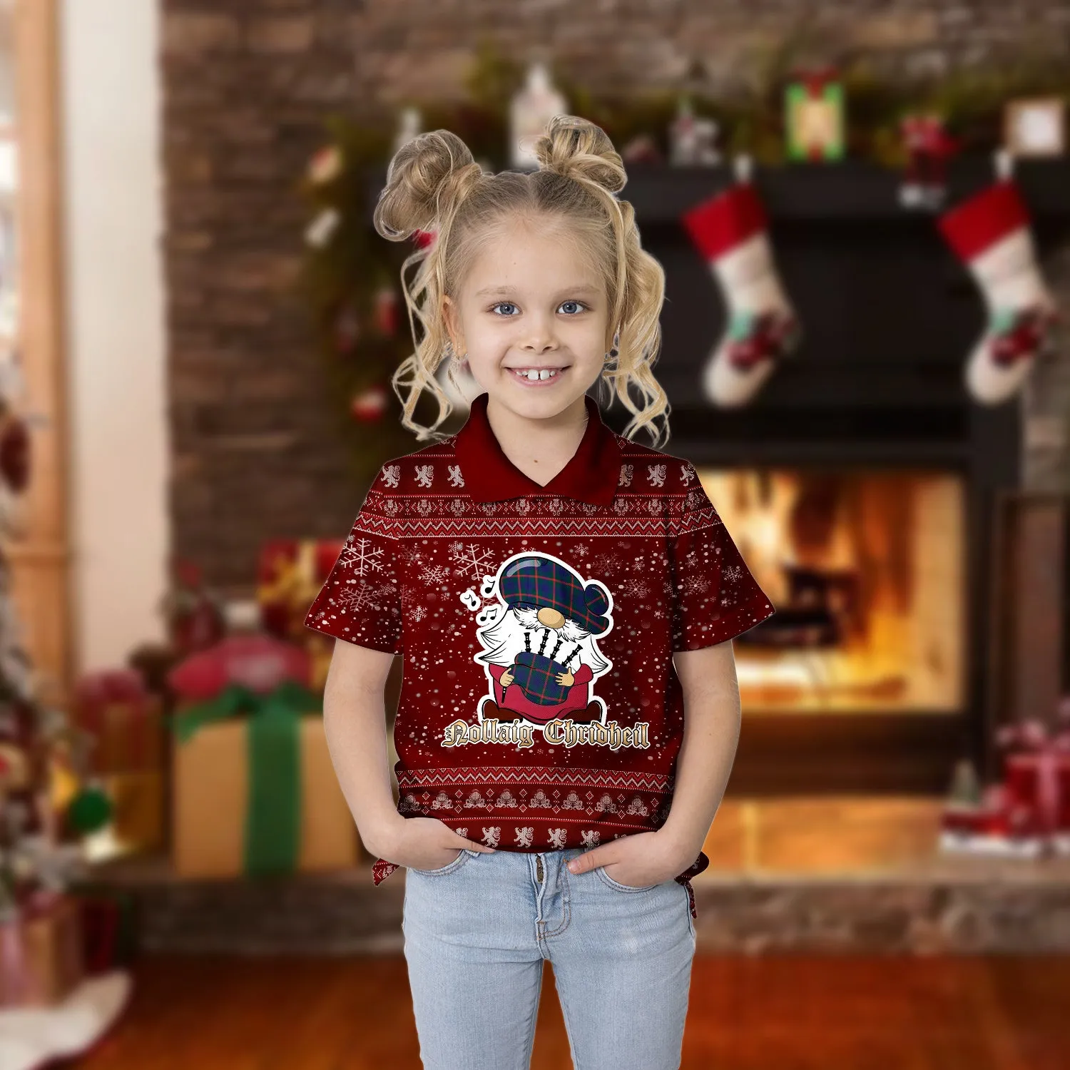 Agnew Clan Christmas Family Polo Shirt with Funny Gnome Playing Bagpipes