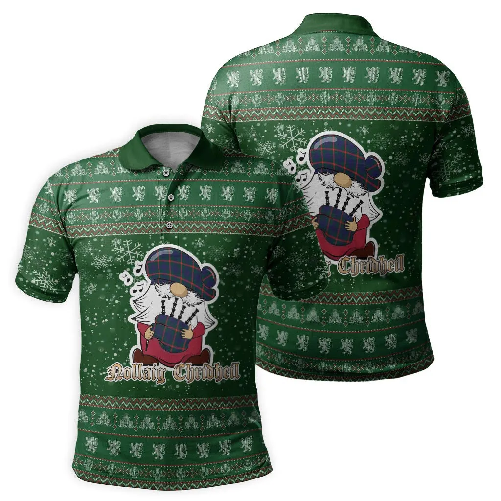 Agnew Clan Christmas Family Polo Shirt with Funny Gnome Playing Bagpipes