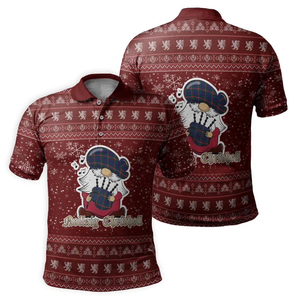 Agnew Clan Christmas Family Polo Shirt with Funny Gnome Playing Bagpipes