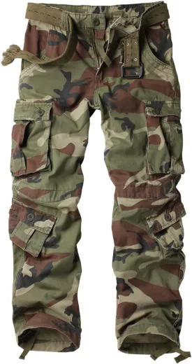 AKARMY Women's Cotton Casual Work Pants Camouflage Cargo Pants Parachute Pants for Women with Pockets