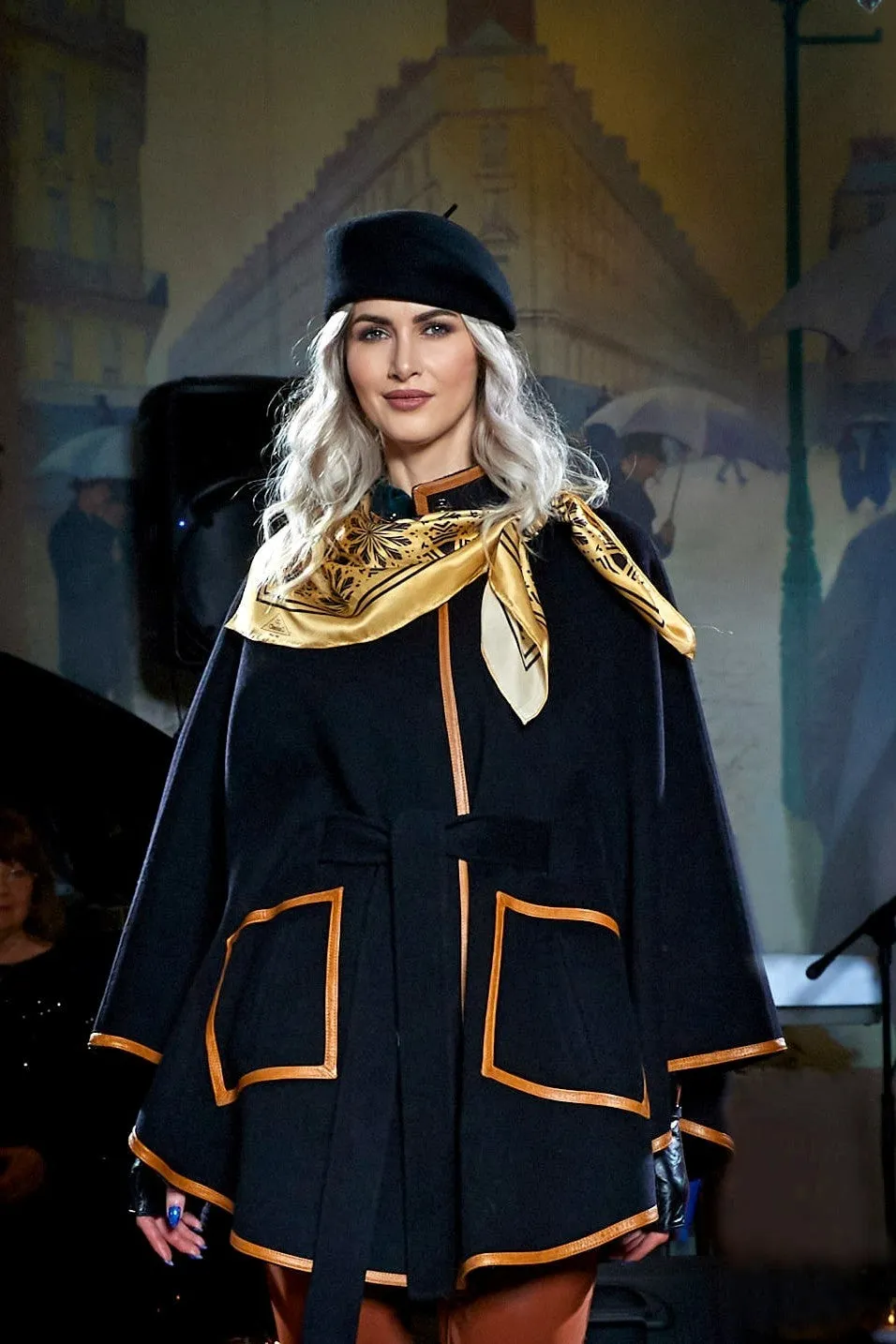 ALICE Black Belted Cape Coat in Virgin Wool Cashmere Black Leather