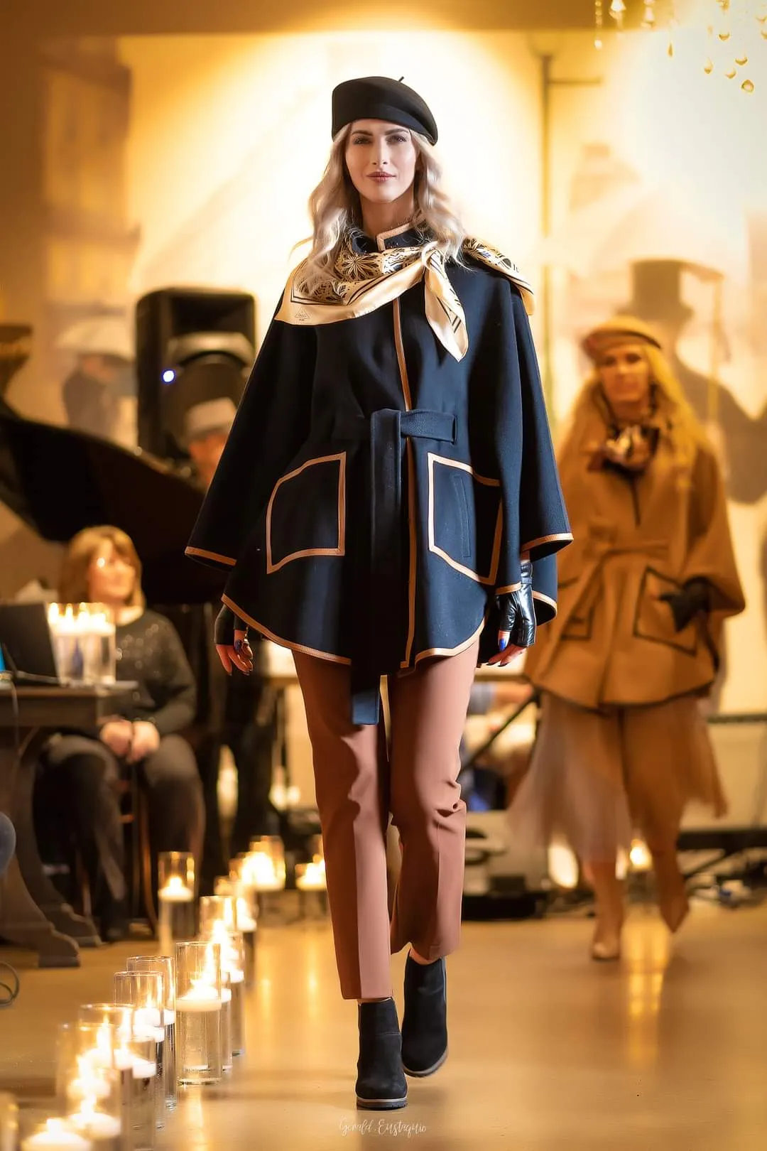 ALICE Black Belted Cape Coat in Virgin Wool Cashmere Black Leather
