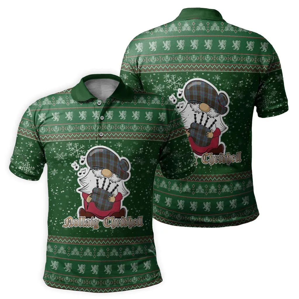 Anderson Clan Christmas Family Polo Shirt with Funny Gnome Playing Bagpipes