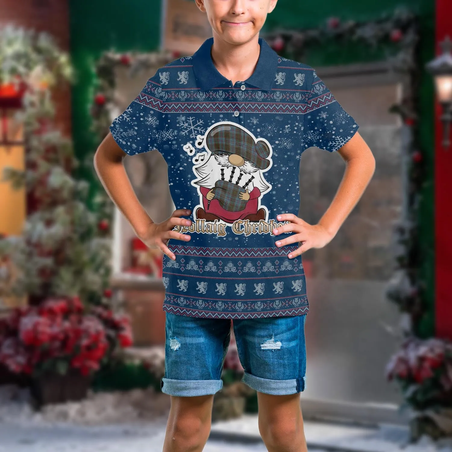 Anderson Clan Christmas Family Polo Shirt with Funny Gnome Playing Bagpipes