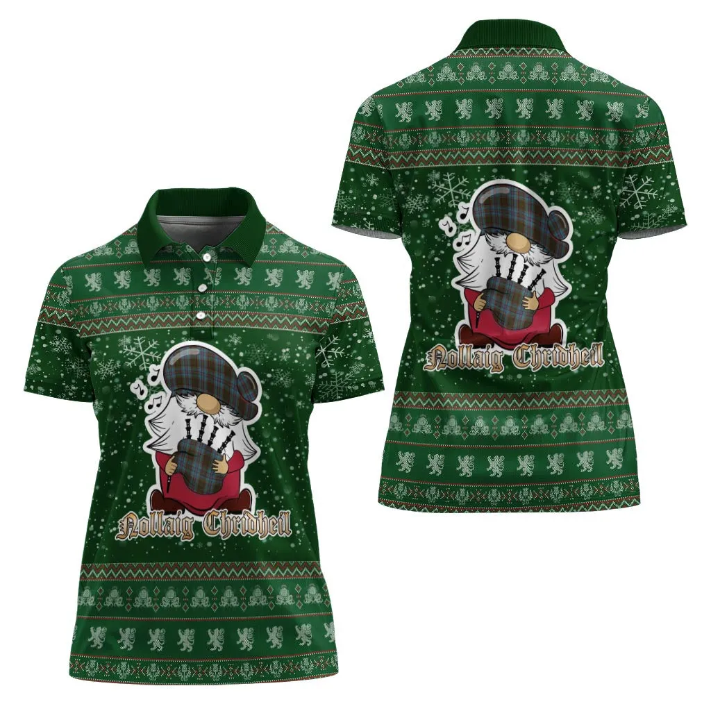 Anderson Clan Christmas Family Polo Shirt with Funny Gnome Playing Bagpipes