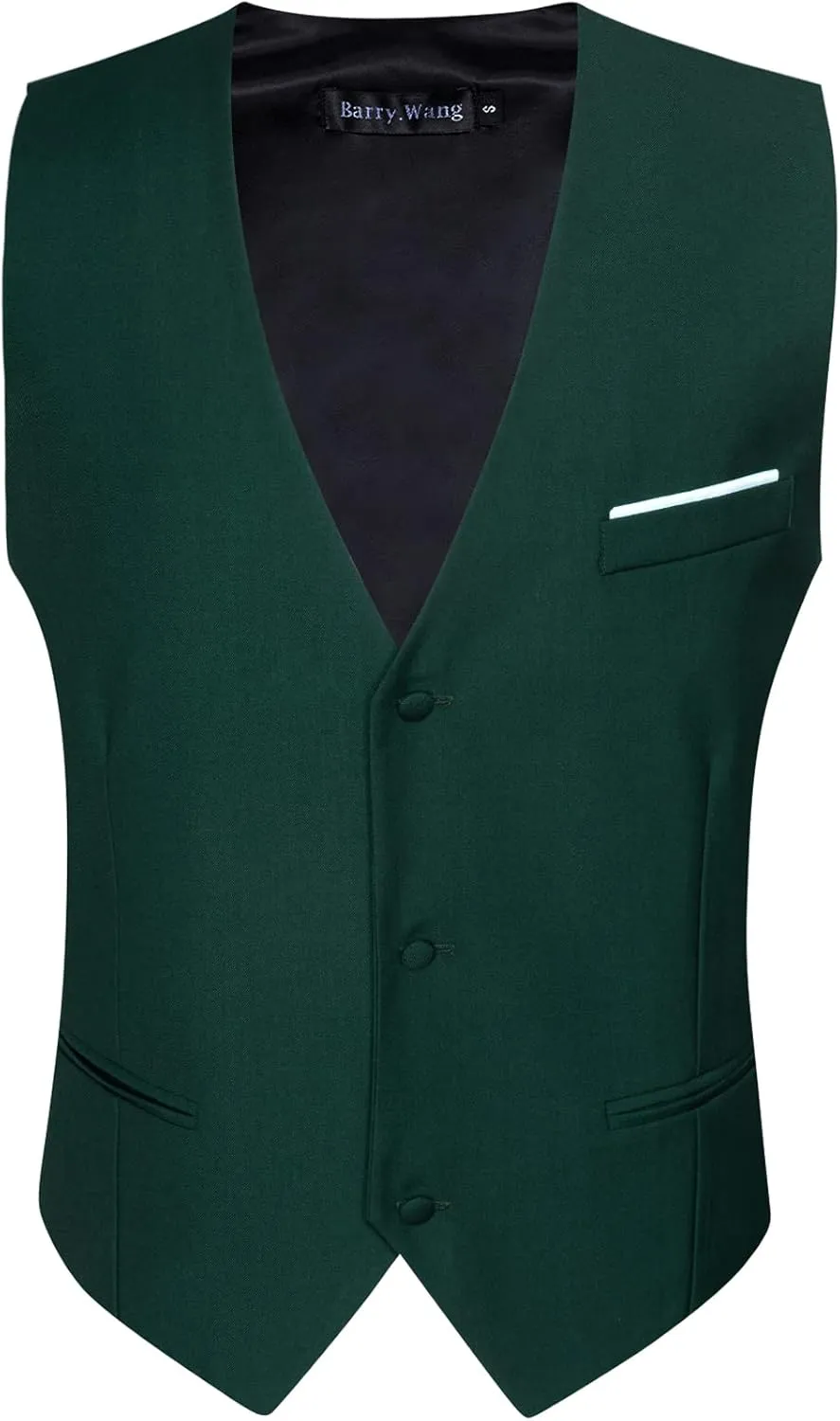 Barry.Wang Mens Formal Suit Vest Slim Fit V-neck 2 Pockets Wedding Party Dress Waistcoat