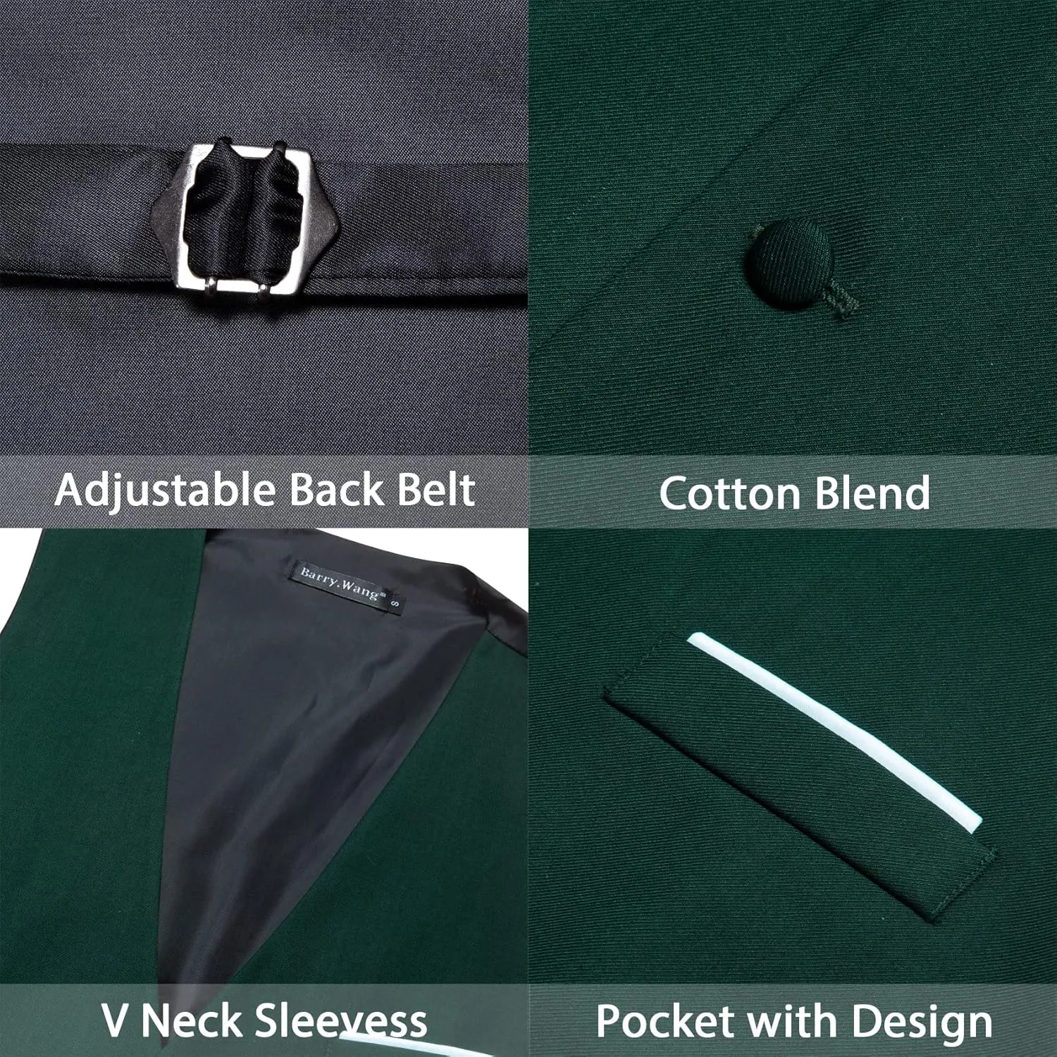 Barry.Wang Mens Formal Suit Vest Slim Fit V-neck 2 Pockets Wedding Party Dress Waistcoat