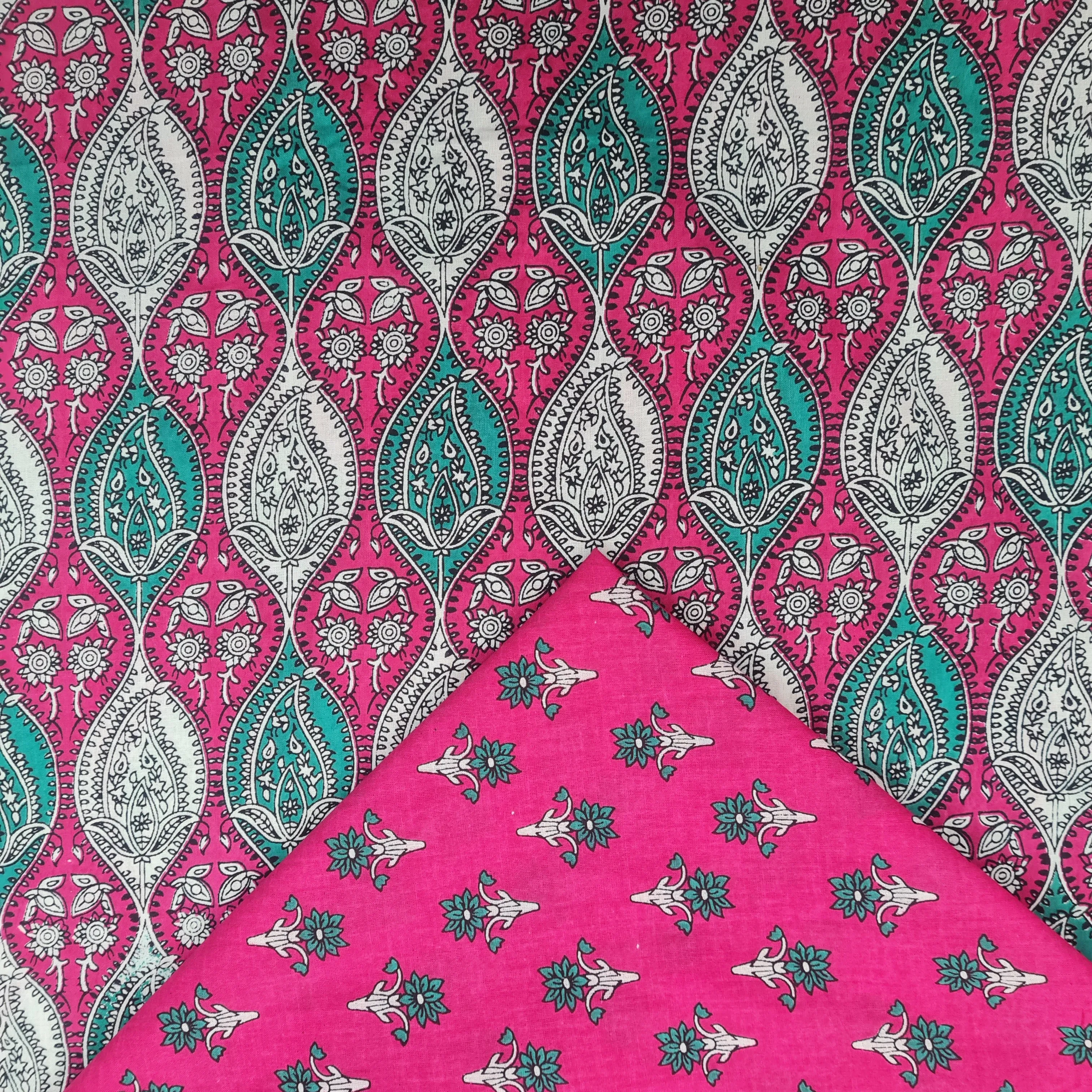 Blue Floral Print & Pink Traditional Print Cotton Suit Set