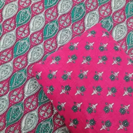 Blue Floral Print & Pink Traditional Print Cotton Suit Set