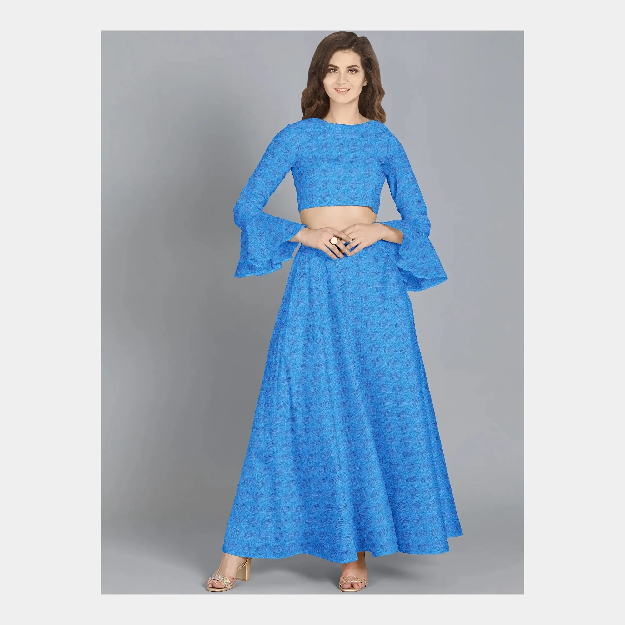 Blue Geometrical Thread Embroidery Cotton Fabric