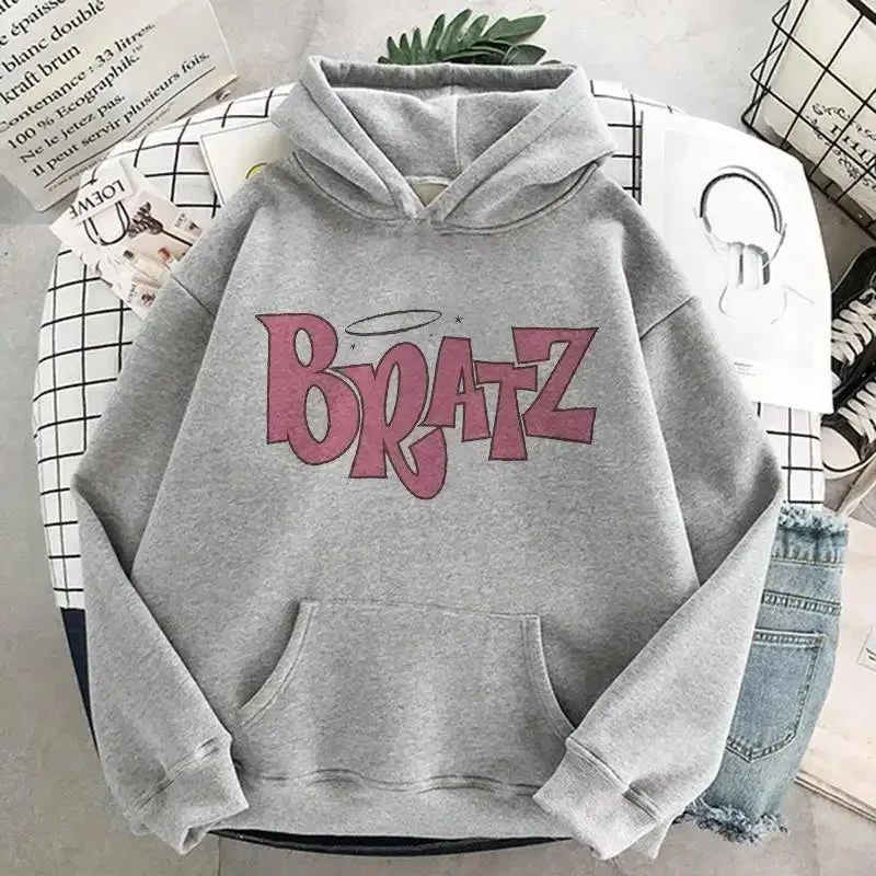 Bratz Letter Hooded Polo Shirt Unisex Long Sleeve Hip Hop Streetwear Sweatshirt Hoodies For Men Women