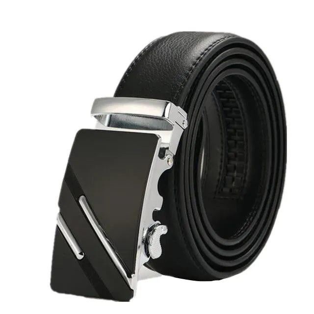 Classy Men Black & Silver Leather Suit Belt