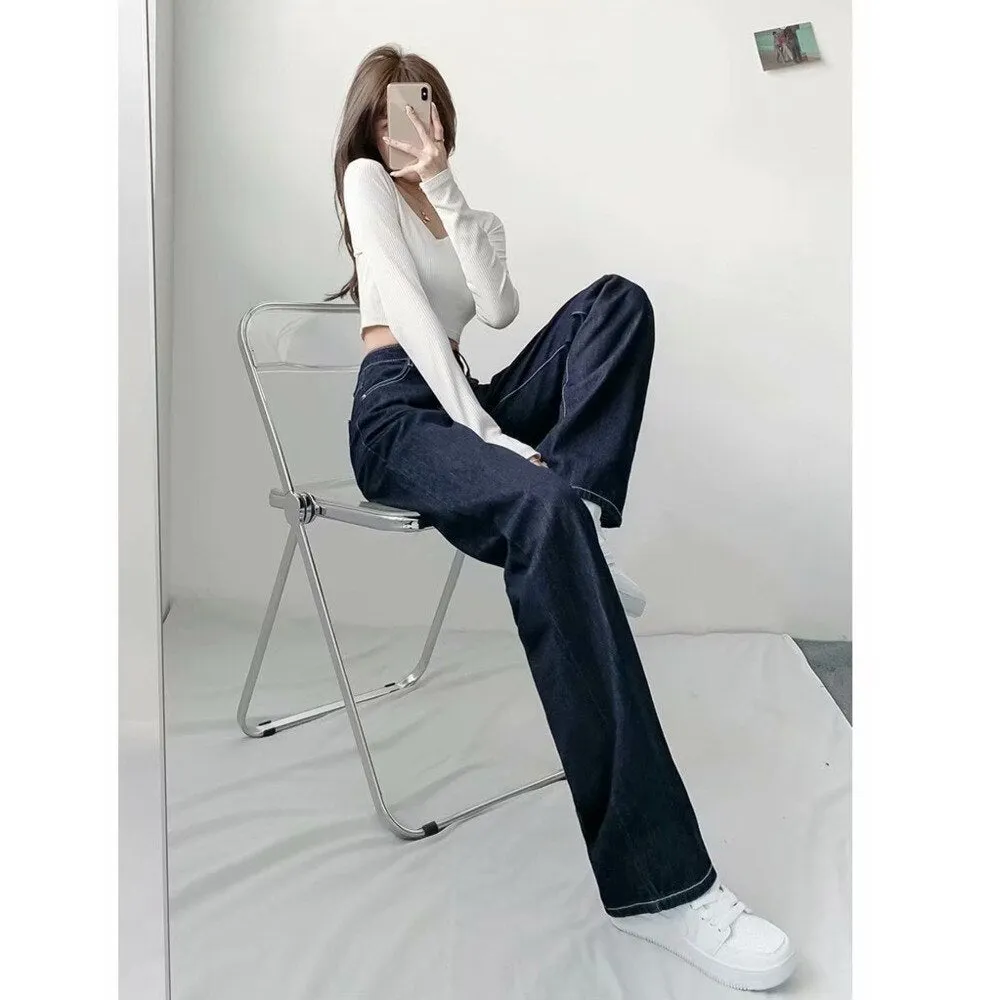 deanwangkt Women Pant Woman Jeans High Waist Denim Pants Wide Leg Denim Clothing Blue Jeans Vintage Quality  Fashion Straight Pants