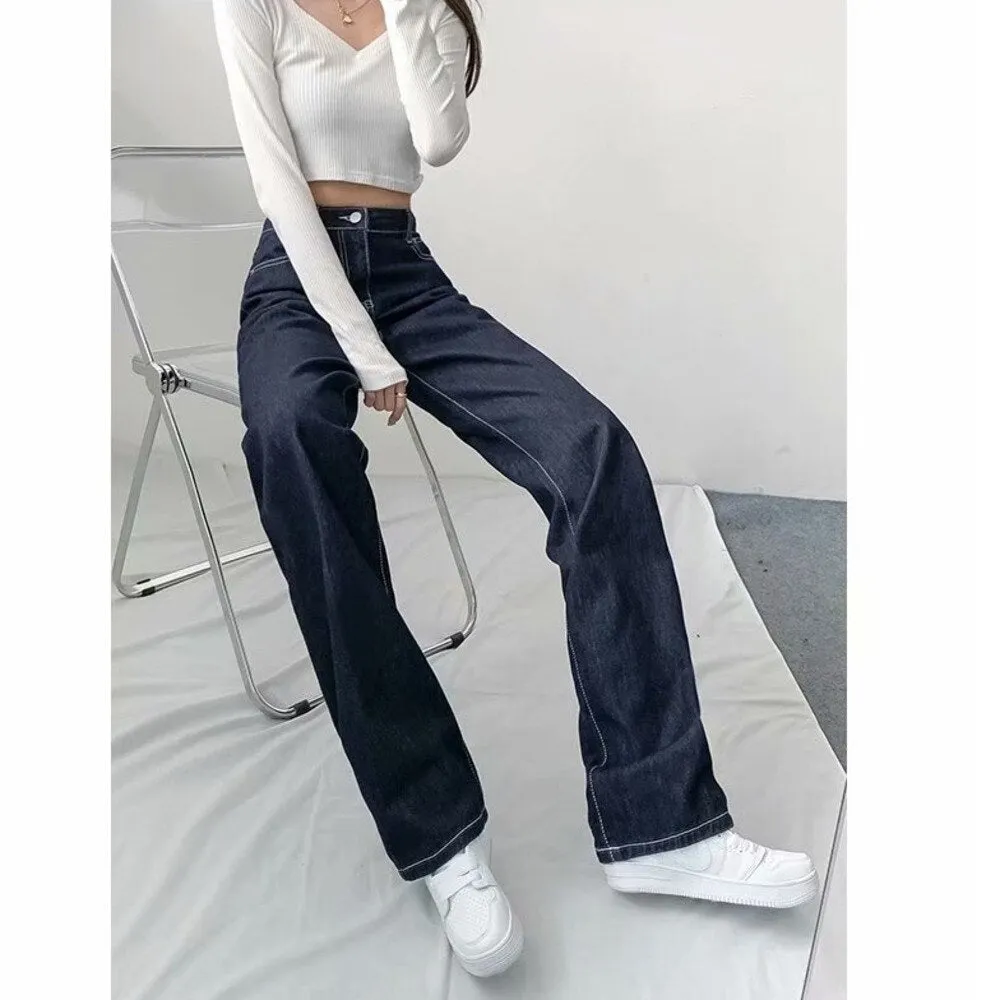 deanwangkt Women Pant Woman Jeans High Waist Denim Pants Wide Leg Denim Clothing Blue Jeans Vintage Quality  Fashion Straight Pants