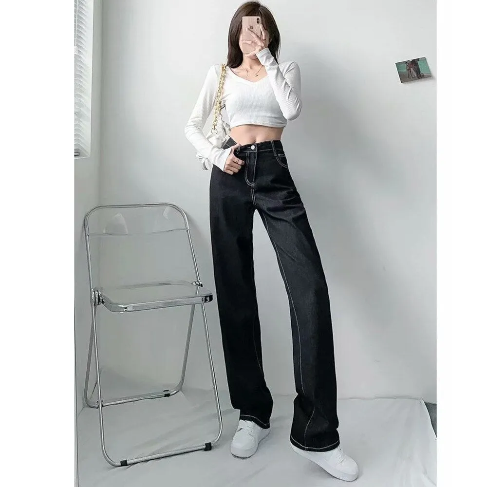 deanwangkt Women Pant Woman Jeans High Waist Denim Pants Wide Leg Denim Clothing Blue Jeans Vintage Quality  Fashion Straight Pants