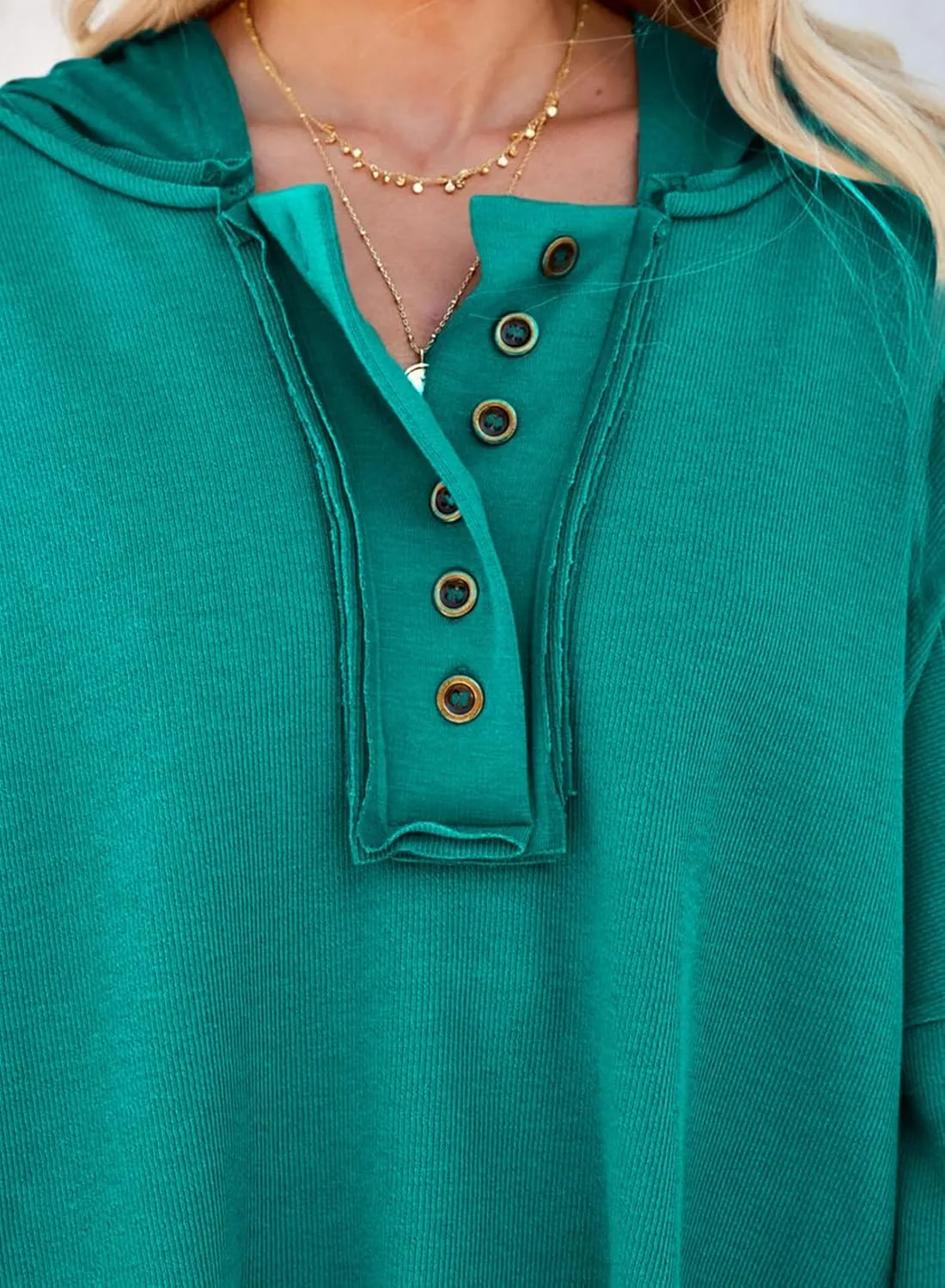 Dokotoo Hoodies for Women 2024 Fashion Fall V Neck Button Down Long Sleeve Hooded Sweatshirts Tops