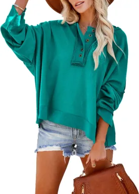 Dokotoo Hoodies for Women 2024 Fashion Fall V Neck Button Down Long Sleeve Hooded Sweatshirts Tops