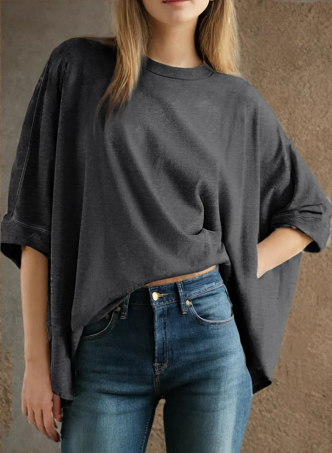 Dokotoo Summer Shirts 2025 Womens Solid T Shirts for Women Loose Oversized Tops Basic Tee