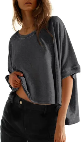 Dokotoo Summer Shirts 2025 Womens Solid T Shirts for Women Loose Oversized Tops Basic Tee