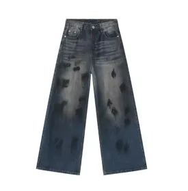 Faded Navy Paint Stroke Baggy Jeans