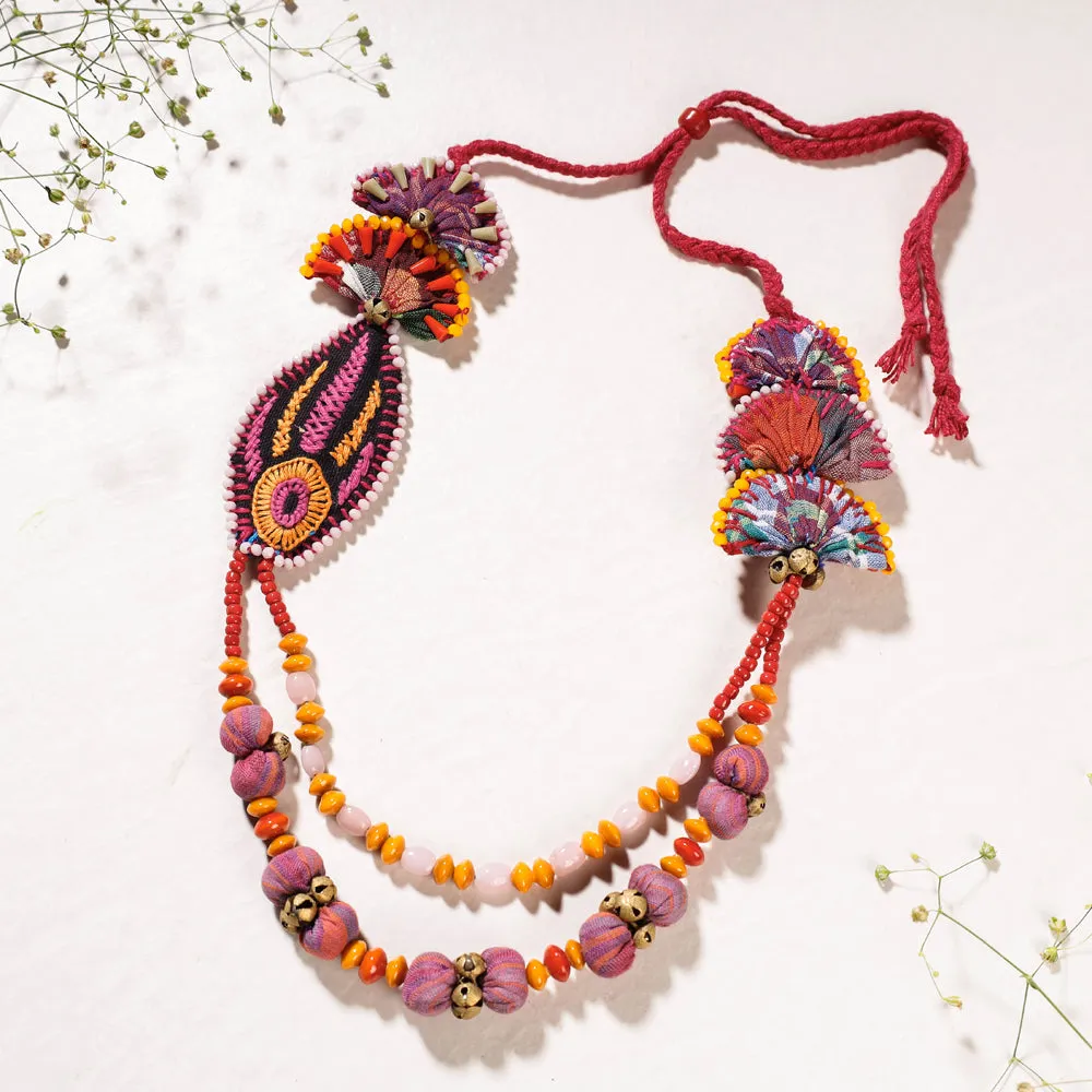 Hand Embroidered Fabart Necklace with Beadwork by Rangila Dhaga
