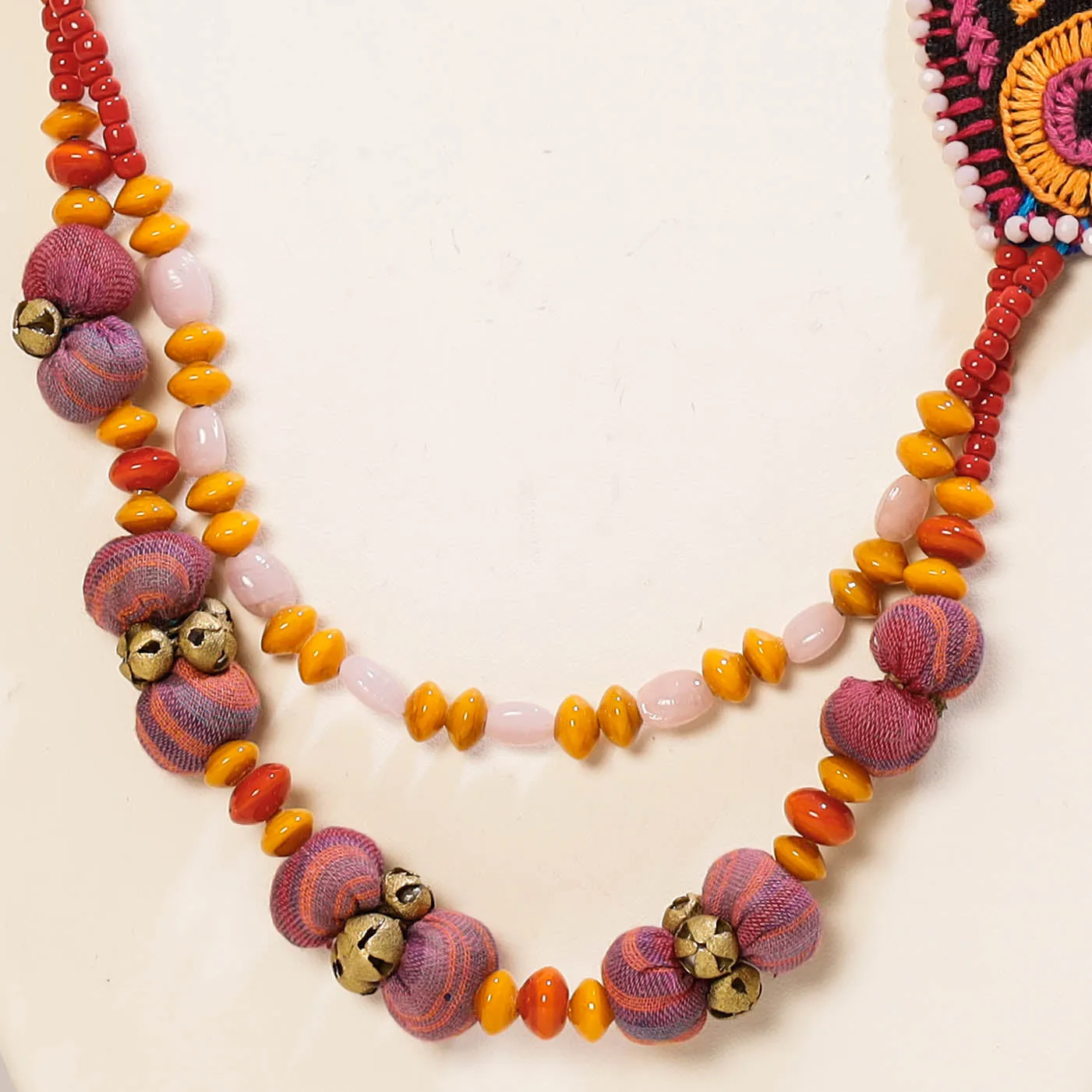 Hand Embroidered Fabart Necklace with Beadwork by Rangila Dhaga