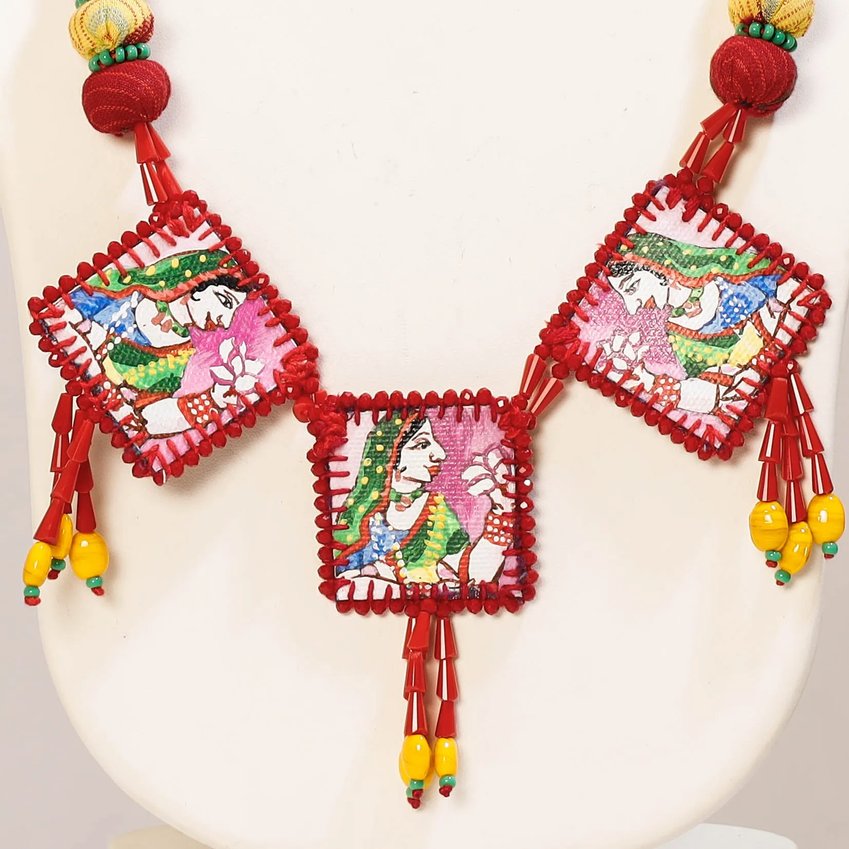 Handpainted Begum Fabart Necklace with Beadwork by Rangila Dhaga