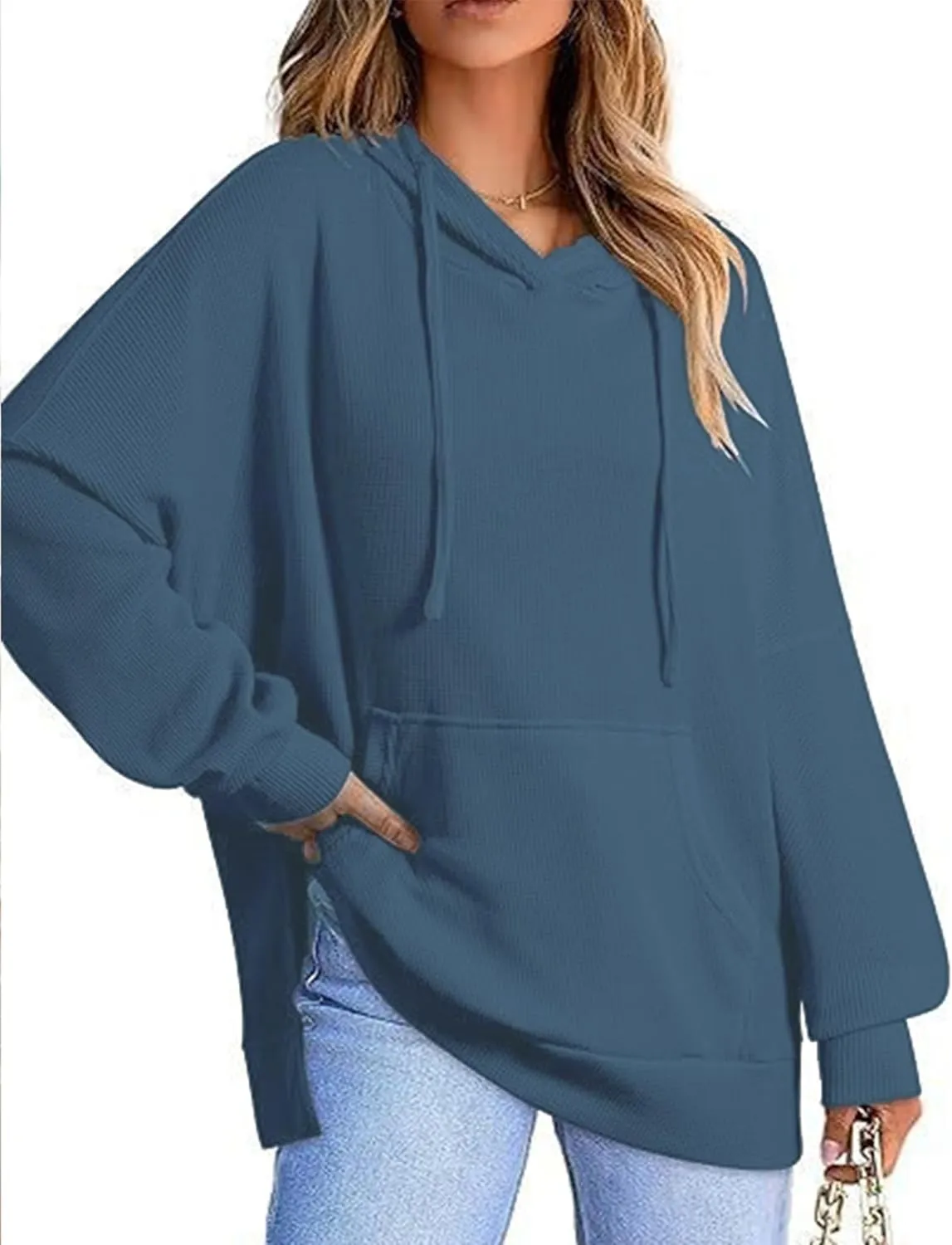 HangNiFang Oversized Striped Sweatshirt for Women Color Block Hoodies Pullover Top Long Sleeve Y2K Clothes