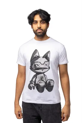 Heads or Tails Men's Slim Fit Crewneck Rhinestone Studded Graphic Printed T-Shirt Stone Tee Seated Kitten With Shades