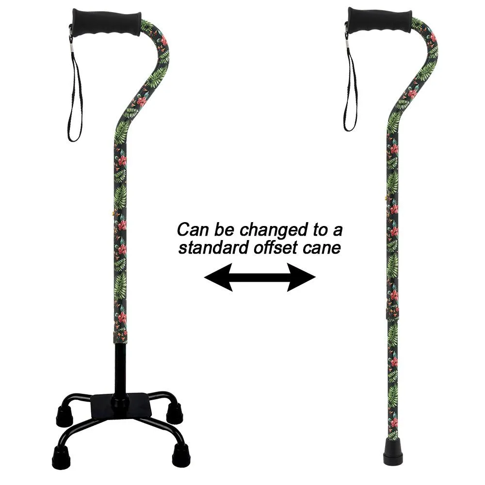 Island Way Designer Convertible Quad Base Walking Cane with Comfort Grip - Adjustable Shaft