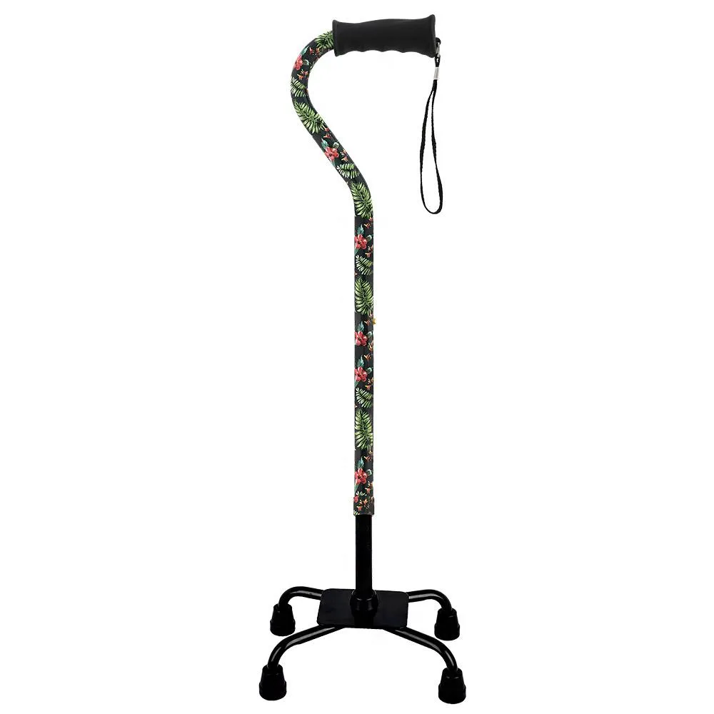 Island Way Designer Convertible Quad Base Walking Cane with Comfort Grip - Adjustable Shaft