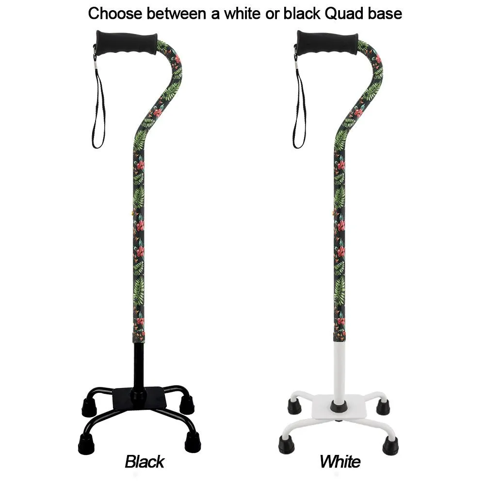 Island Way Designer Convertible Quad Base Walking Cane with Comfort Grip - Adjustable Shaft