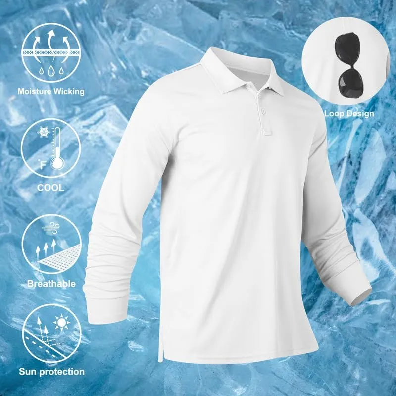 Long Sleeve Polo Shirts for Men Quick Dry Performance Polo T Shirts Collared Tactical Shirt Athletic UPF Golf Shirts