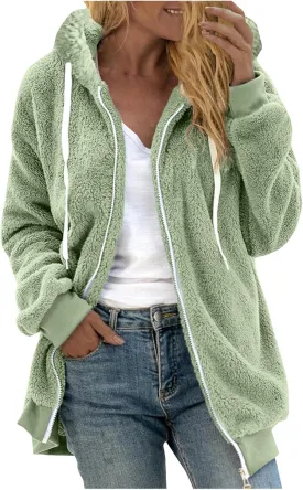 Loose Coats for Women Womens Reversible Fleece Solid Zip Coats Long Sleeve Jackets 2025 Loose Travel Sweater