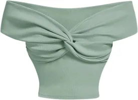 MakeMeChic Women's Off The Shoulder Tops Twist Front Going Out Tops Y2k Asymmetrical Crop Tops
