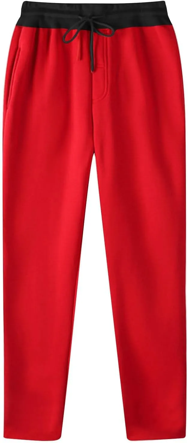 Mens Casual Drawstring Elastic Waist Fleece Baggy Loose Gym Athletic Running Straight Workout Jogger Trousers Pants