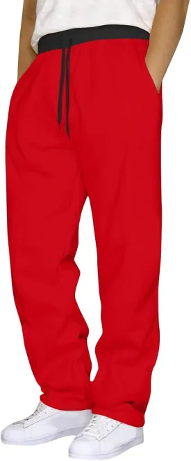 Mens Casual Drawstring Elastic Waist Fleece Baggy Loose Gym Athletic Running Straight Workout Jogger Trousers Pants