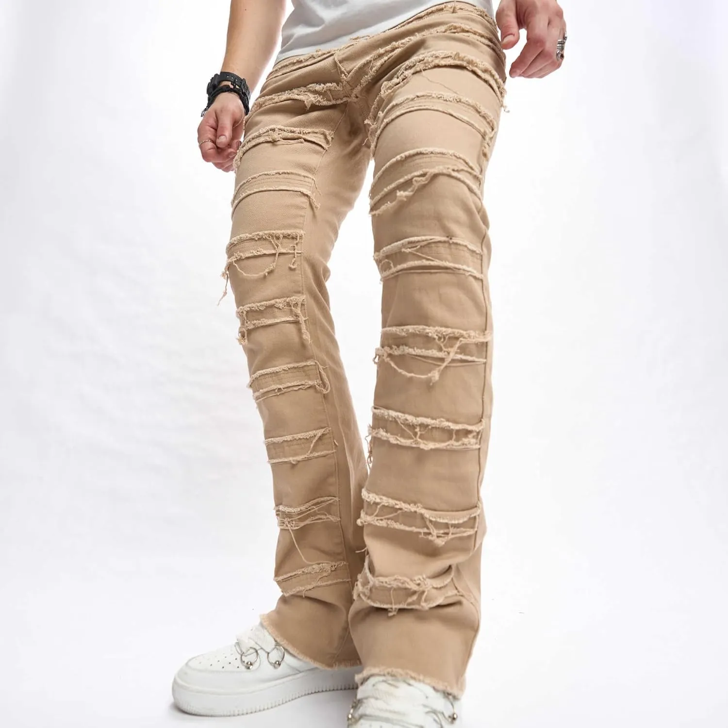 Men's High Rise Straight Wide Leg Y2K Fashion Stacked Slim Fit Boyfriend Jeans