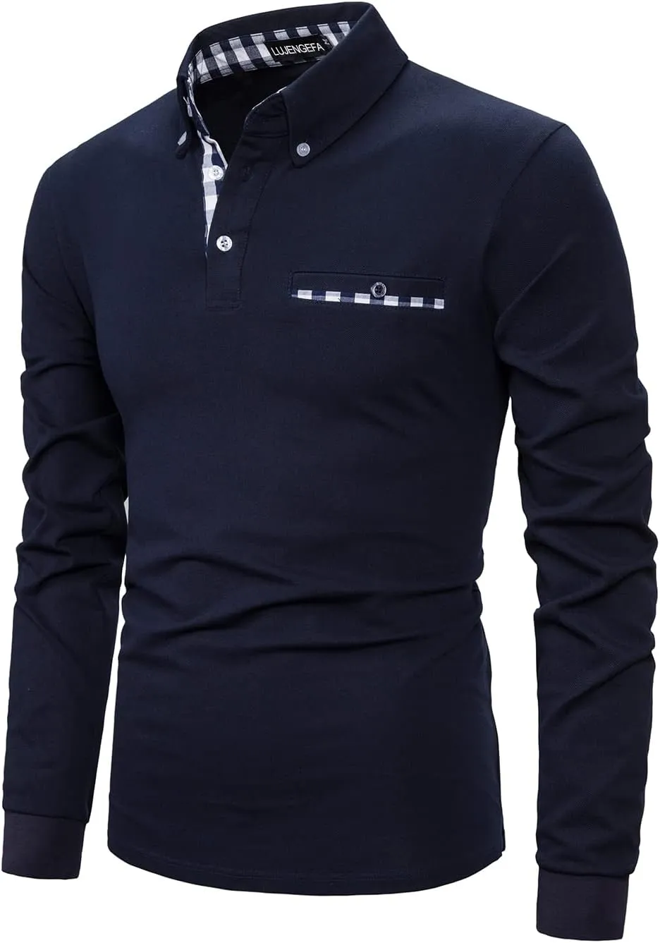 Mens Polo Shirts Long Sleeve Casual Plaid Collar Golf Shirt for Men Slim Fit Cotton Polo T Shirts Top