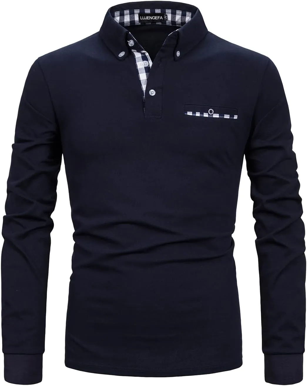 Mens Polo Shirts Long Sleeve Casual Plaid Collar Golf Shirt for Men Slim Fit Cotton Polo T Shirts Top