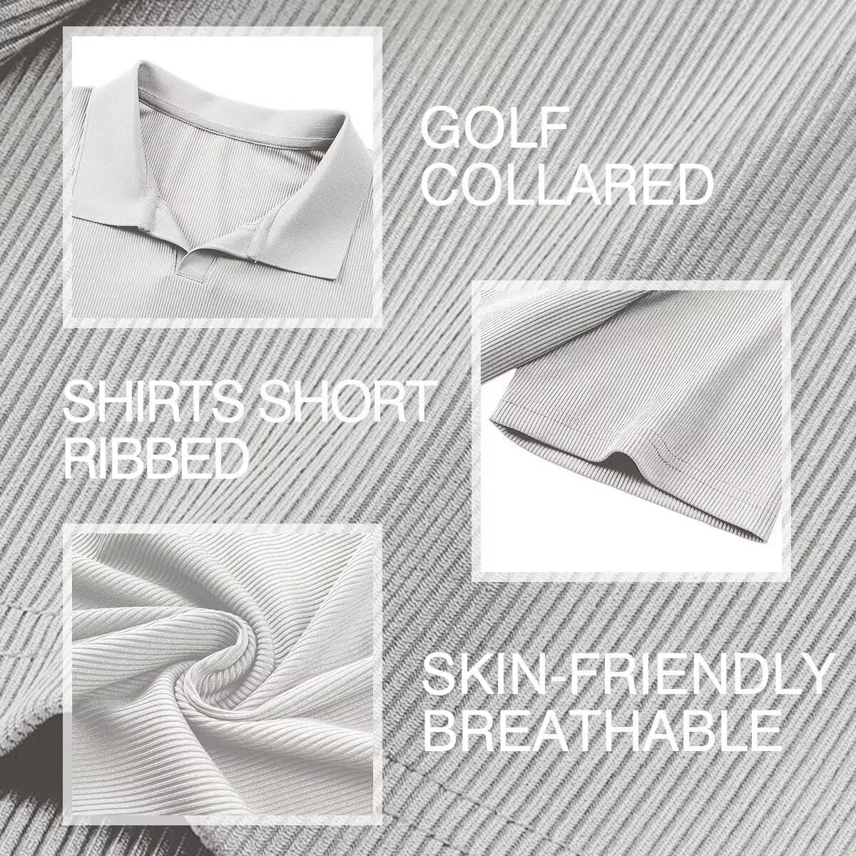 Mens Polo Shirts Short Sleeve V Neck Summer Polo T Shirts Casual Slim Fit Ribbed Textured Golf Shirts
