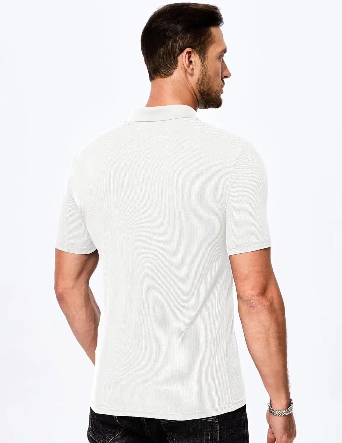 Mens Polo Shirts Short Sleeve V Neck Summer Polo T Shirts Casual Slim Fit Ribbed Textured Golf Shirts