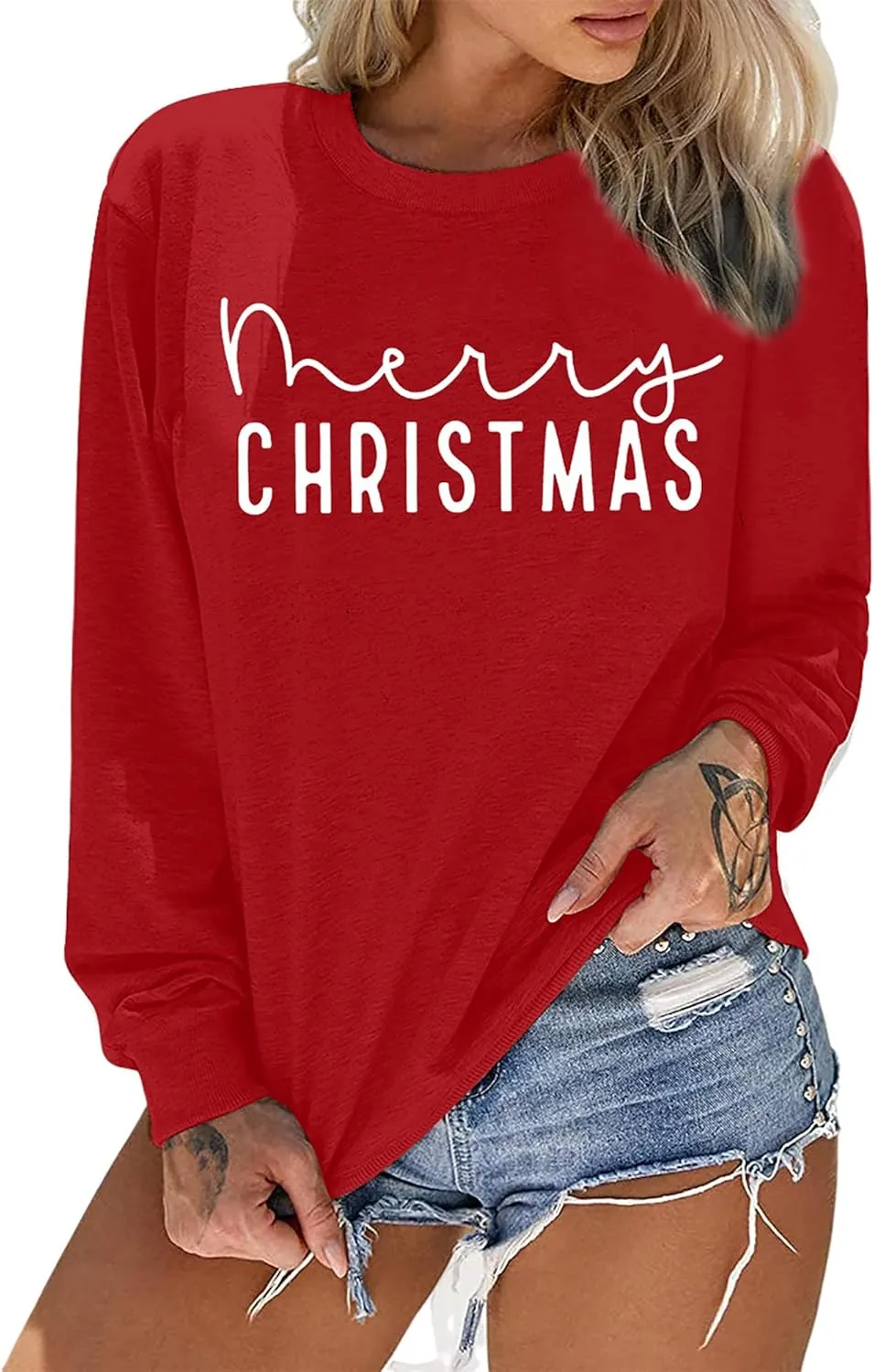 Merry Christmas Sweatshirts Women Classic Merry Letter Print Sweatshirts Xmas Holiday Party Pullover Blouse